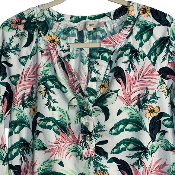 LOFT Tropical Print 3/4 Sleeve Peasant Top | Women’s Size Small - Picture 2 of 7